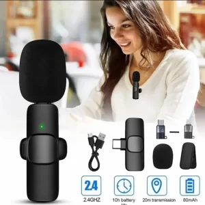 Wireless MIC K8 MICROPHONE Vlogging Mic with Microphone Accessories Video for Type C Android, IOS Lightening & 3.5mm Jack