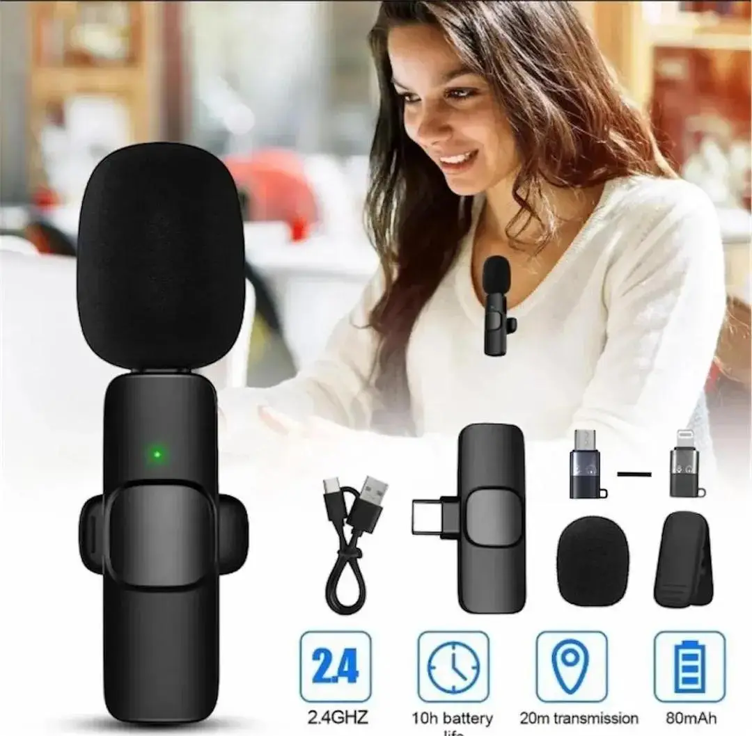Wireless MIC K8 MICROPHONE Vlogging Mic with Microphone Accessories Video for Type C Android, IOS Lightening & 3.5mm Jack