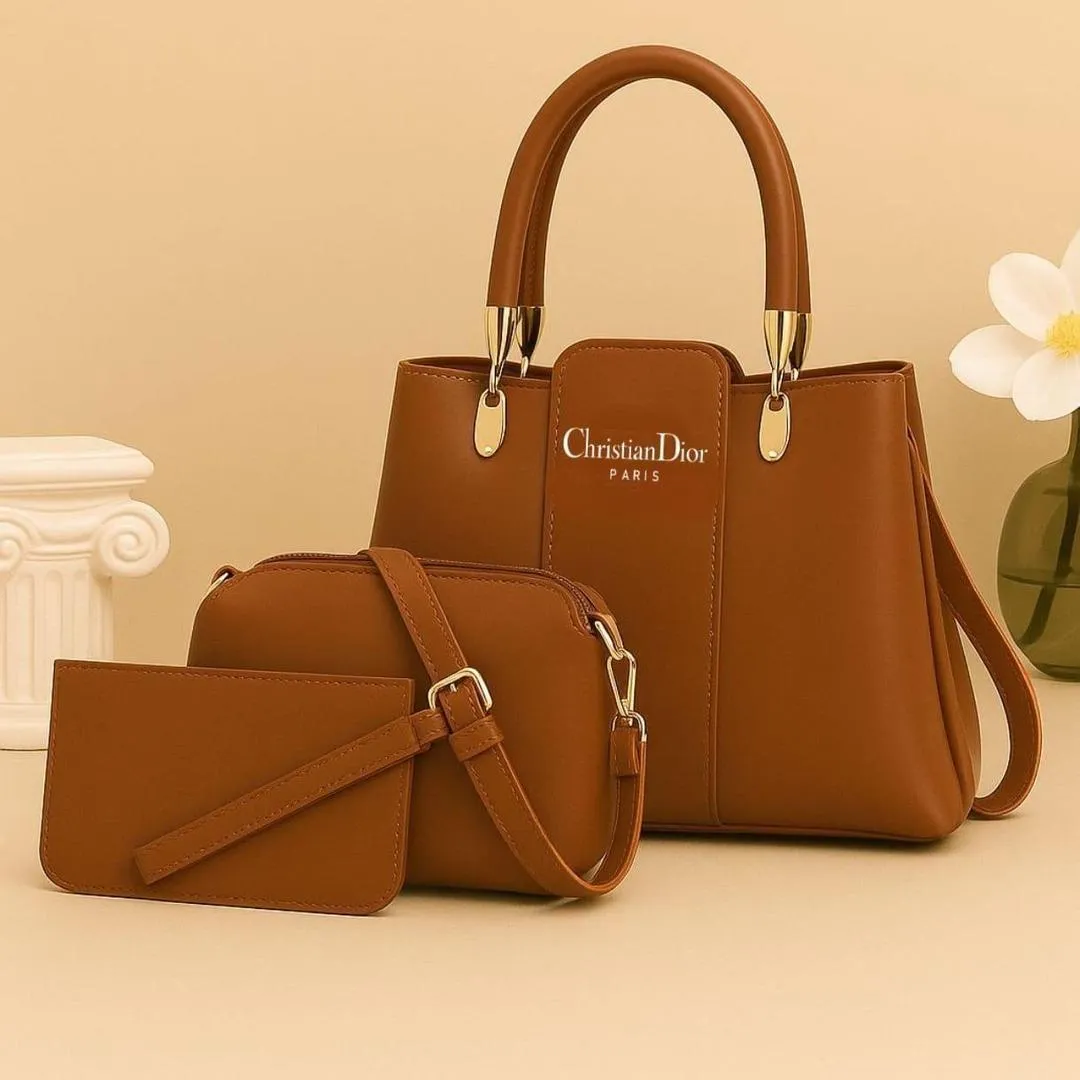 Mustard Leather 3-Piece Handbag Set for Women