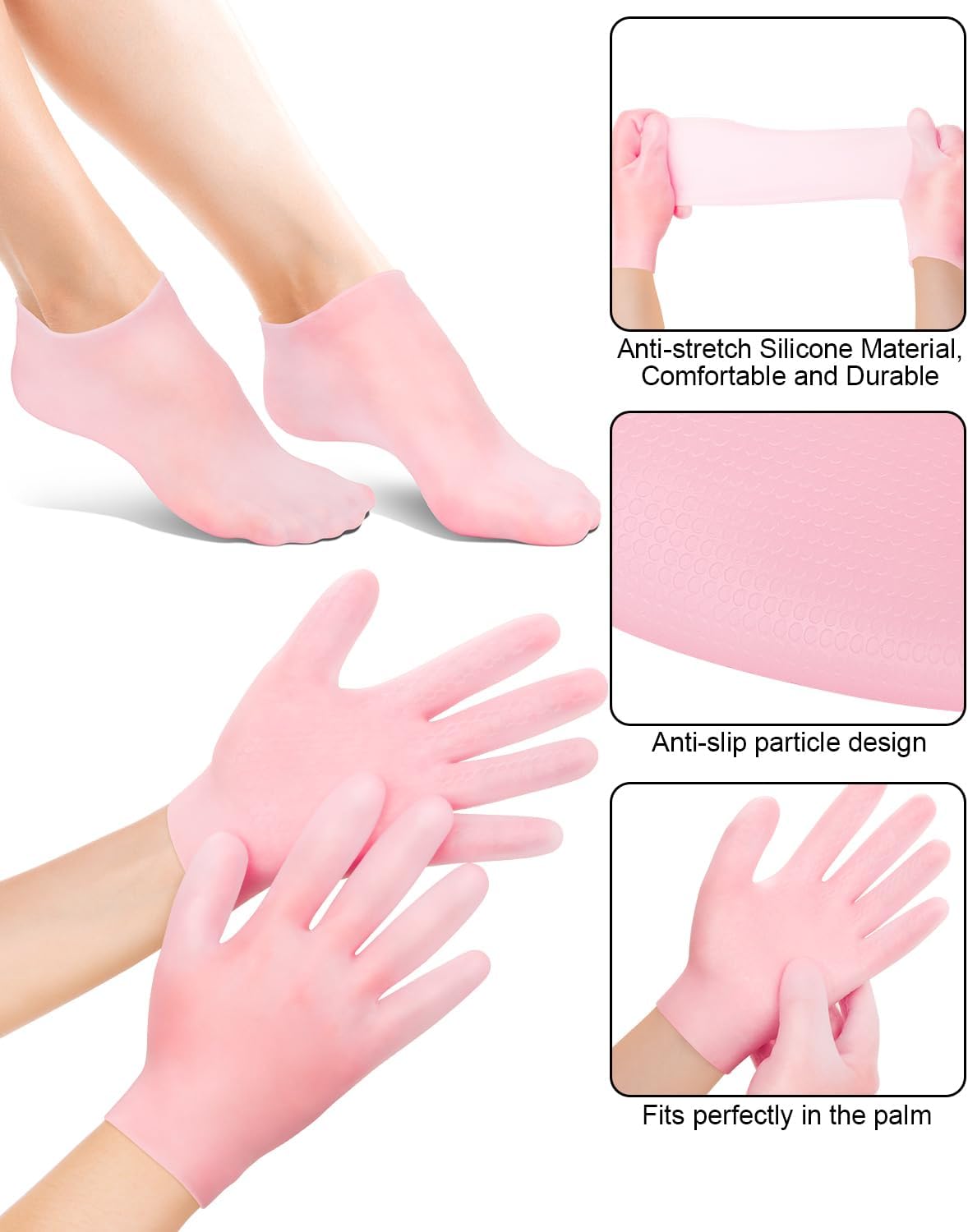 2-Pair Silicone Moisturizing Gloves and Socks Set for Cracked Hands and Feet - Image 8