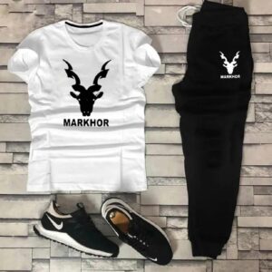 Men Cotton Markhor Graphic Track Suit Black White XL