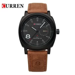 Curren Men's Watch with Black Dial and Brown Strap