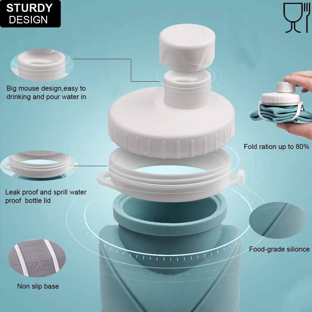 Silicone Foldable Water Bottle 600ml | Portable Travel Sports Water Bottle - Image 7
