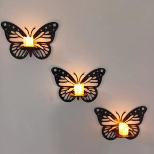 Pack of 3 Decorative Butterfly Wall Shelf, Latest Butterfly Candle Stand, Wall Decor Ideas, Wooden Wall Shelves | New Premium Wooden Wall Art Big Size
