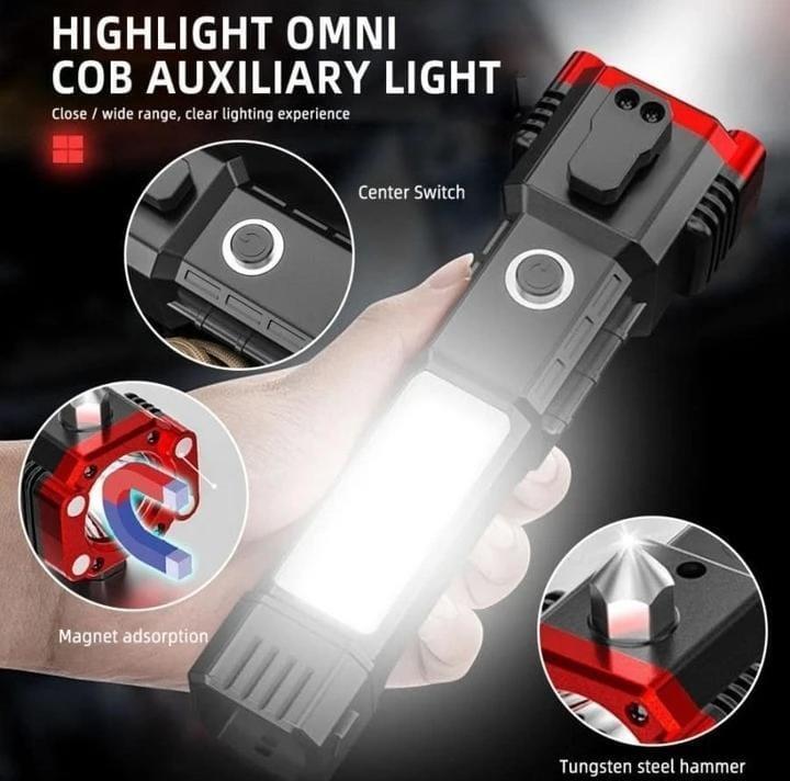 Rechargeable Flashlight with Safety Hammer 17cm ABS - Image 2