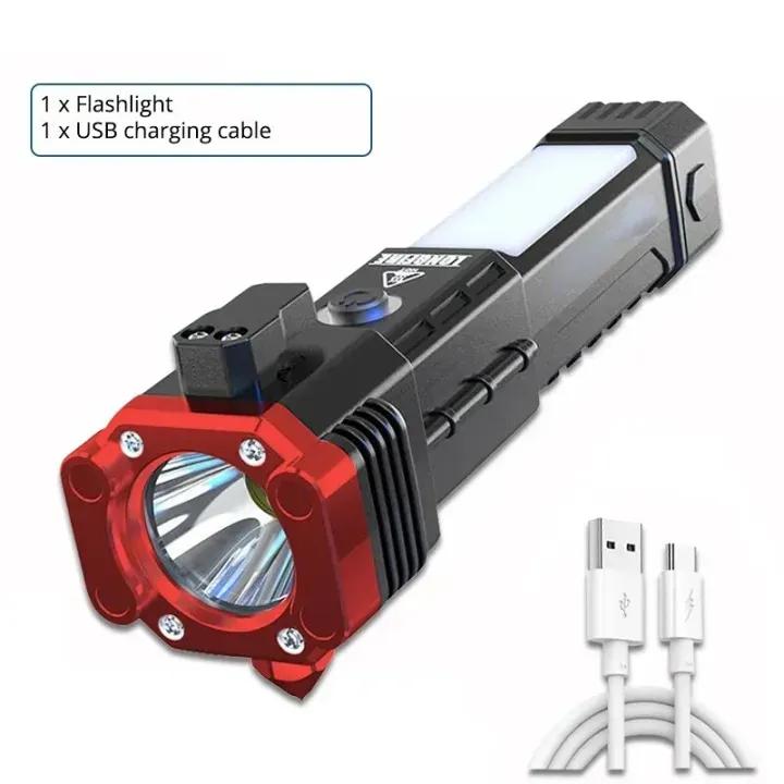 Rechargeable Flashlight with Safety Hammer 17cm ABS - Image 3