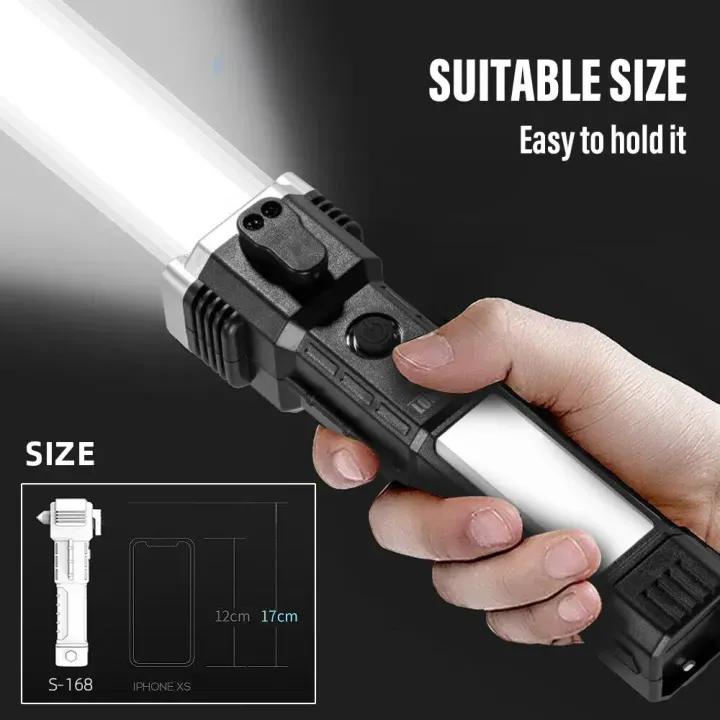 Rechargeable Flashlight with Safety Hammer 17cm ABS - Image 6