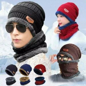 Multicolor Polyester Beanie & Neck Warmer Set for Unisex Outdoor Wear