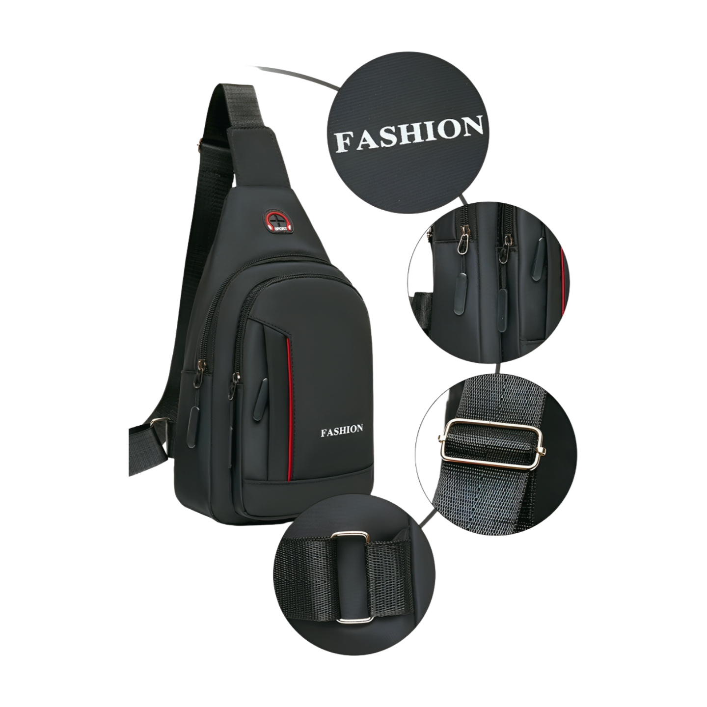 Water-Resistant Nylon Side Bag for Men - Compact Crossbody Chest Pack with Phone Pocket - Image 2