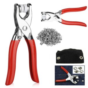 Stainless Steel Tich Button Tool with 50 Snaps Red Handles