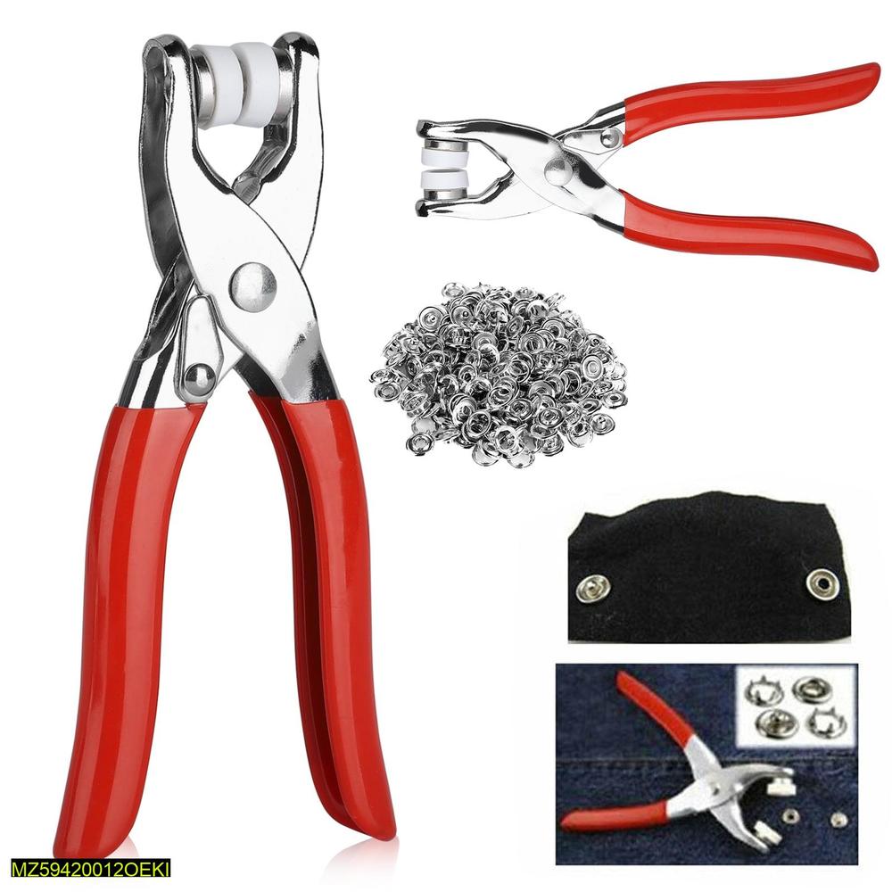 Stainless Steel Tich Button Tool with 50 Snaps Red Handles - Image 2