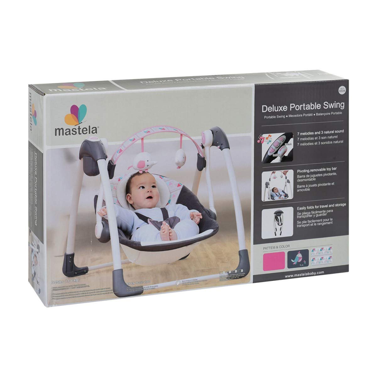 Mastela Deluxe Portable Swing Grey & Pink - Image 3