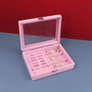 Pink Velvet Jewelry Box with Glass Lid