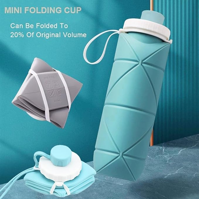 Silicone Foldable Water Bottle 600ml | Portable Travel Sports Water Bottle