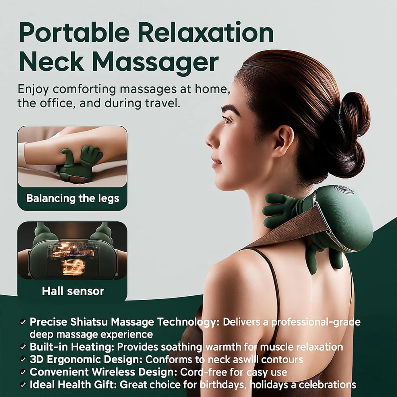Hand Shoulder & Neck Massager with Heat | Portable Bionic Shiatsu Pain Relief - Image 4