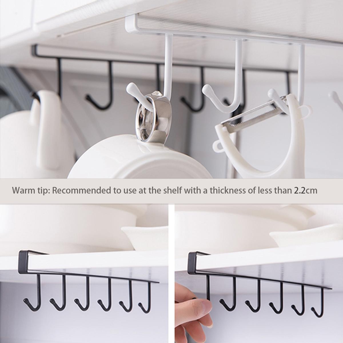 6 Hooks Metal Hanger for Kitchen, Mug Cup Storage Rack & Organizer - Image 4