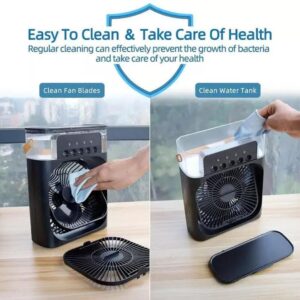 Portable 5-in-1 USB Air Cooler, Fan & Humidifier with 7-Color LED Night Light