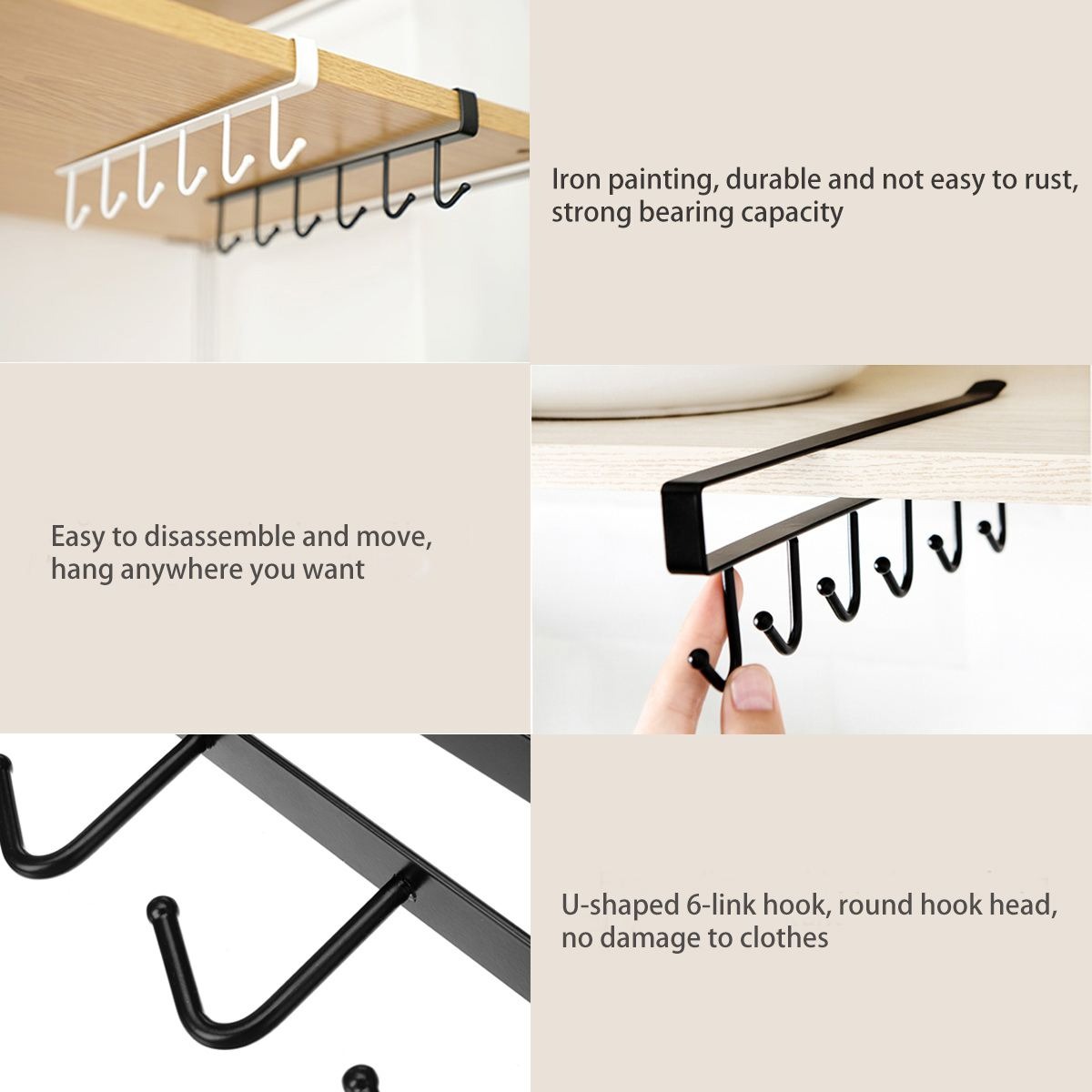 6 Hooks Metal Hanger for Kitchen, Mug Cup Storage Rack & Organizer - Image 5