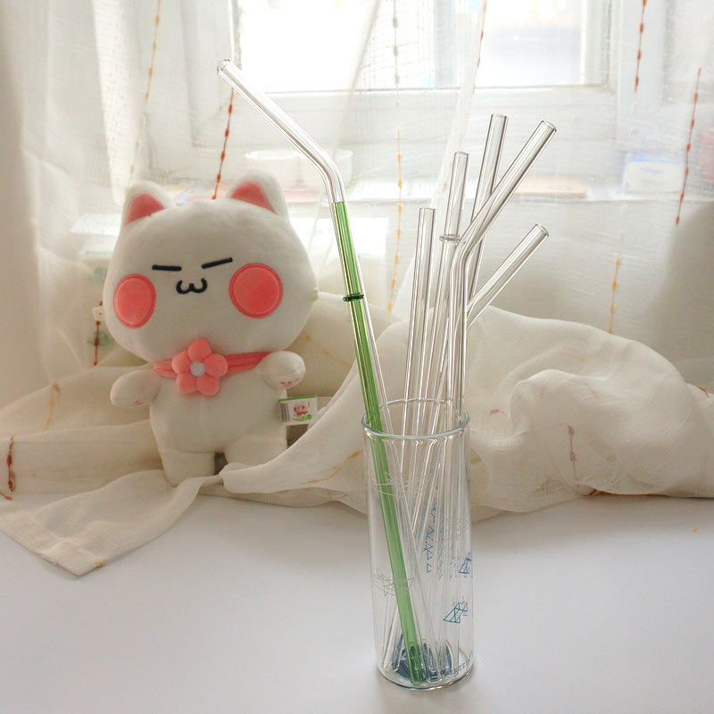 6PC Reusable Glass Straw Set with Cleaning Brush - Image 2