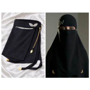 Black Niqab with Rhinestone Butterfly – Fancy Clipped Hijab