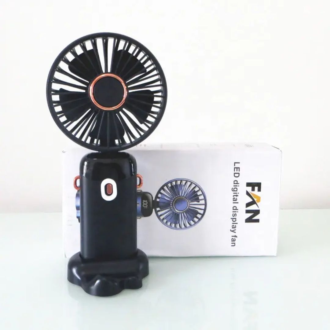 Handheld Mini Fan Foldable Portable Neck Hanging Fan with 5-Speed, USB Rechargeable, Desk Phone Stand, and LED Display - Image 5