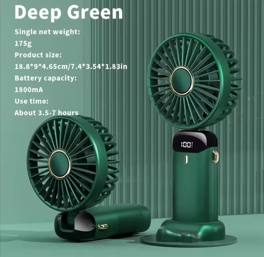 Handheld Mini Fan Foldable Portable Neck Hanging Fan with 5-Speed, USB Rechargeable, Desk Phone Stand, and LED Display - Image 4