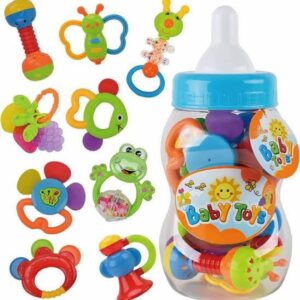 Colorful Baby Rattle Toy Set in Bottle – 12 Pcs Infant Teething & Sound Toys