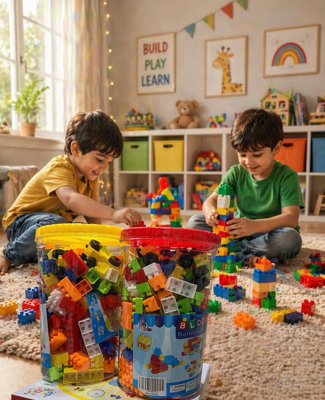 Kids Building Blocks Set - 170 Pieces Educational Construction Toy