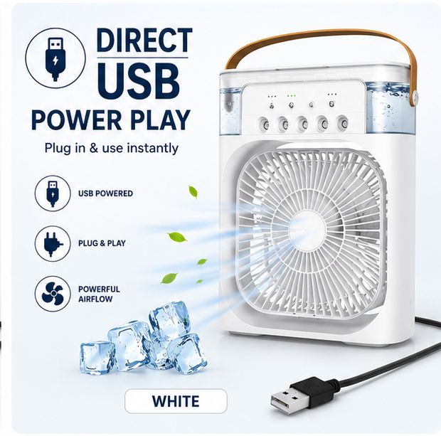 Portable 5-in-1 USB Air Cooler, Fan & Humidifier with 7-Color LED Night Light - Image 4