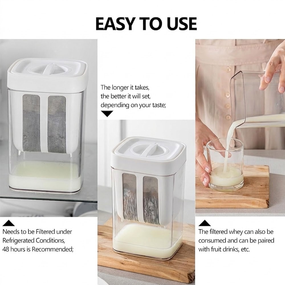 Multi-Purpose 1100ML Greek Yogurt Maker Hung Curd Strainer Box with Mesh Filter - Image 5