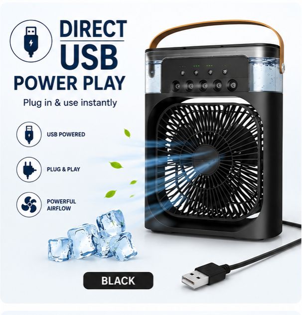 Portable 5-in-1 USB Air Cooler, Fan & Humidifier with 7-Color LED Night Light - Image 3