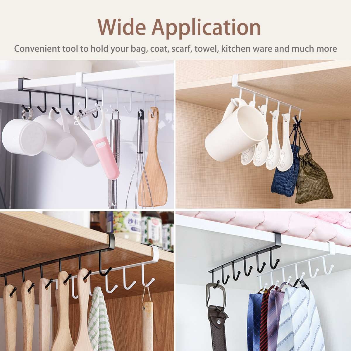 6 Hooks Metal Hanger for Kitchen, Mug Cup Storage Rack & Organizer - Image 6
