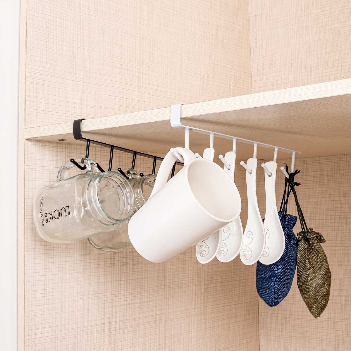 6 Hooks Metal Hanger for Kitchen, Mug Cup Storage Rack & Organizer - Image 3