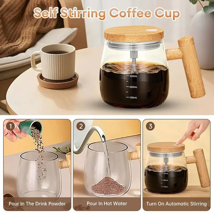 Self Stirring Coffee Cup With Wooden Handle - Image 5