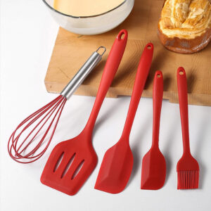 5PCS Silicone Cooking & Baking Utensil Set with Wooden Handles