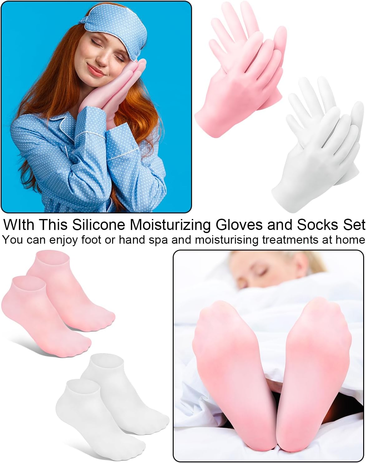 2-Pair Silicone Moisturizing Gloves and Socks Set for Cracked Hands and Feet - Image 3