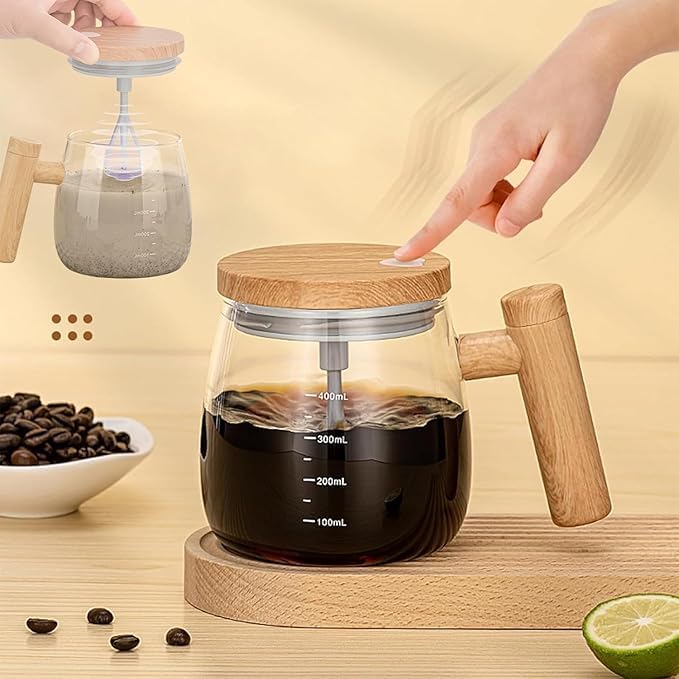 Self Stirring Coffee Cup With Wooden Handle - Image 2