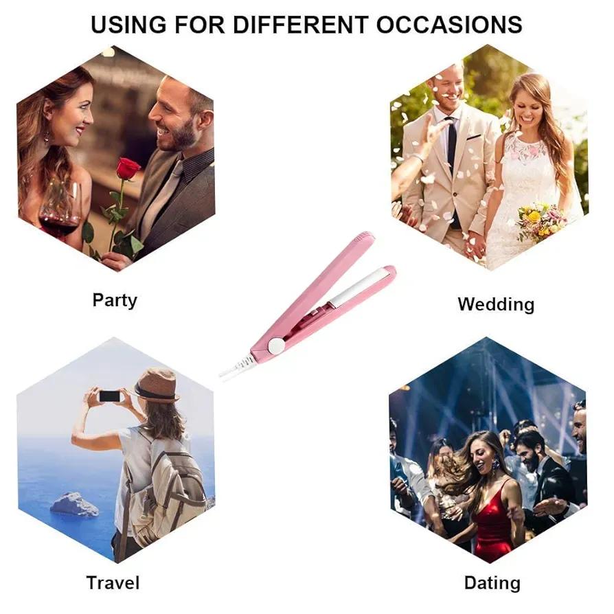 2-in-1 Mini Hair Straightener & Curler – Portable Thermostatic Ceramic Flat Iron for Dry & Wet Hair Styling - Random Color - Image 3