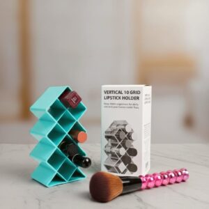 Plastic 10 Grid Lipstick Organizer with Storage Box – Makeup Holder for Lipsticks & Cosmetics - With Box (Random Color)