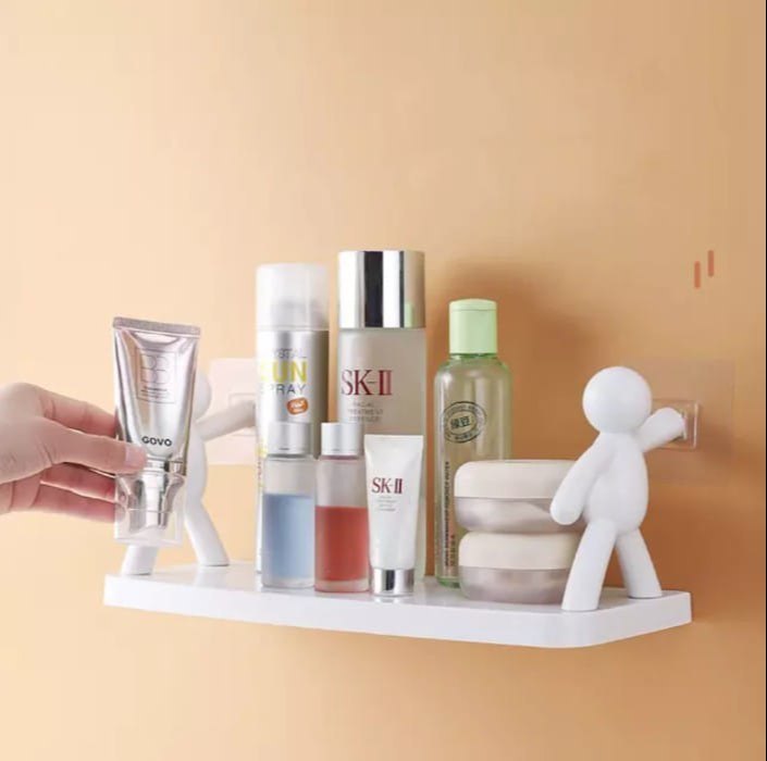 Multifunctional Self Adhesive Creative Character Shelves Bathroom Wall Mounted Shelf | Storage Rack for Bathroom, Kitchen & Room - 1 Pc (White) - Image 9