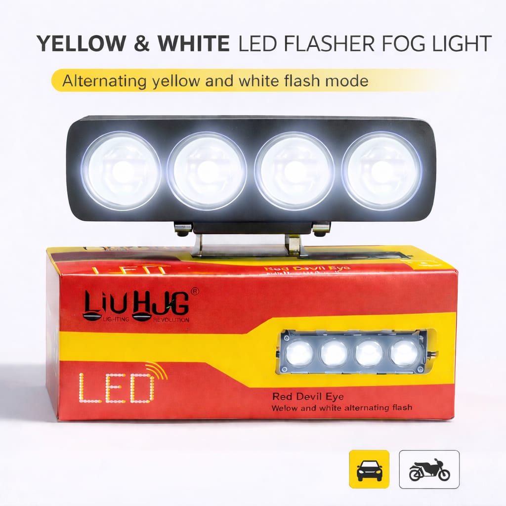 4 Lens Flasher Fog Light 40W – Dual Color White & Yellow LED Strobe Light for Bike & Car (DC 9V–80V) | Pack of 1 - Image 4
