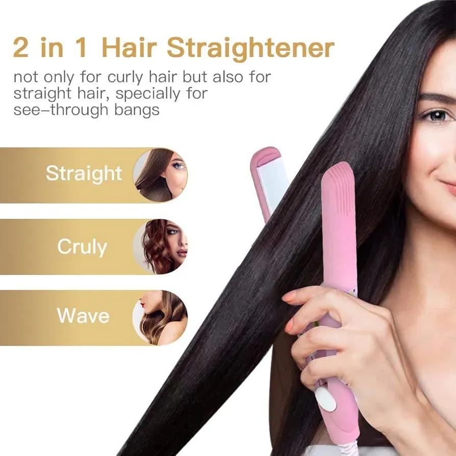2-in-1 Mini Hair Straightener & Curler – Portable Thermostatic Ceramic Flat Iron for Dry & Wet Hair Styling - Random Color - Image 5