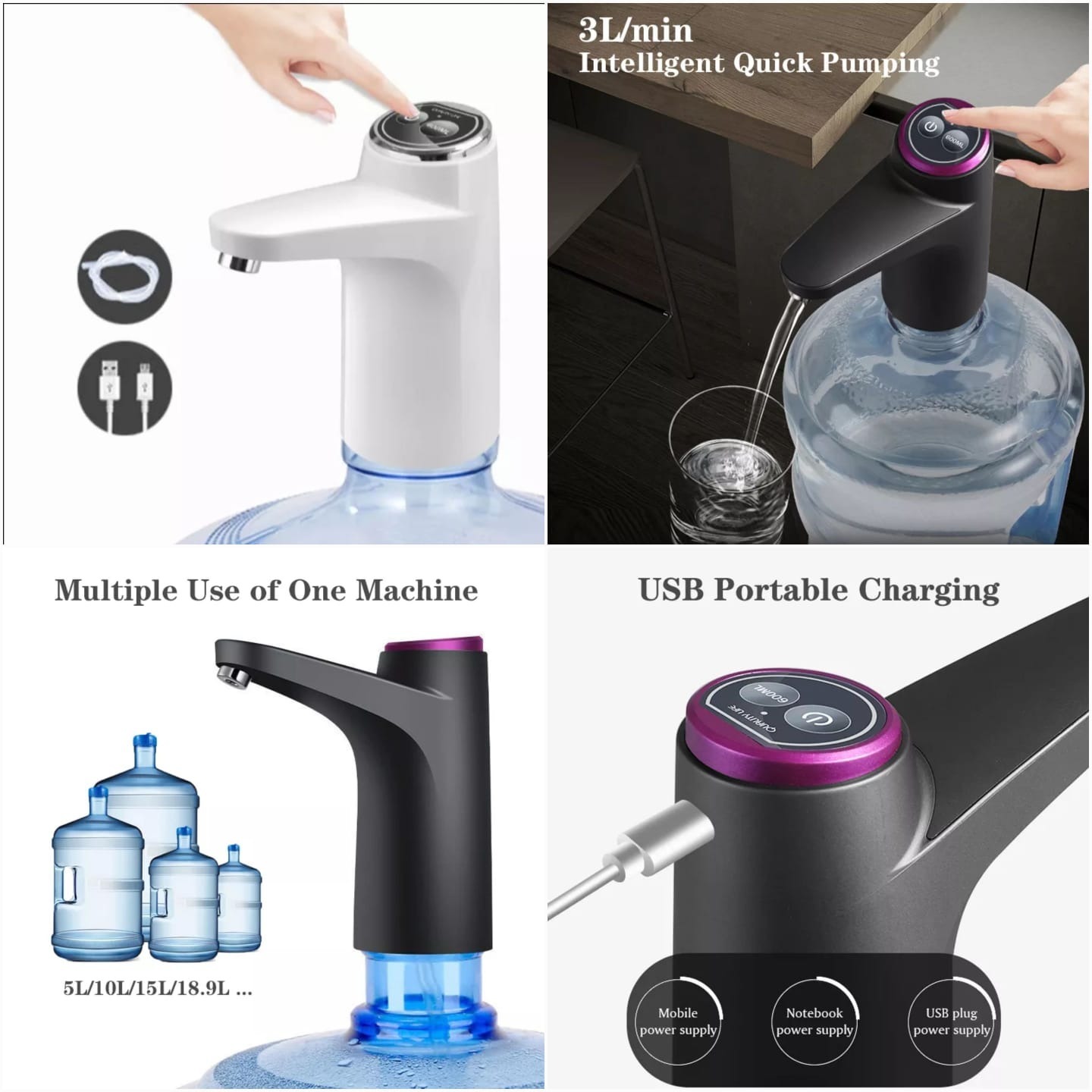 Touch Intelligent Electric Water Pump – Rechargeable Automatic Dispenser For Bottled Water With One -Touch Operation (Random Color) - Image 7