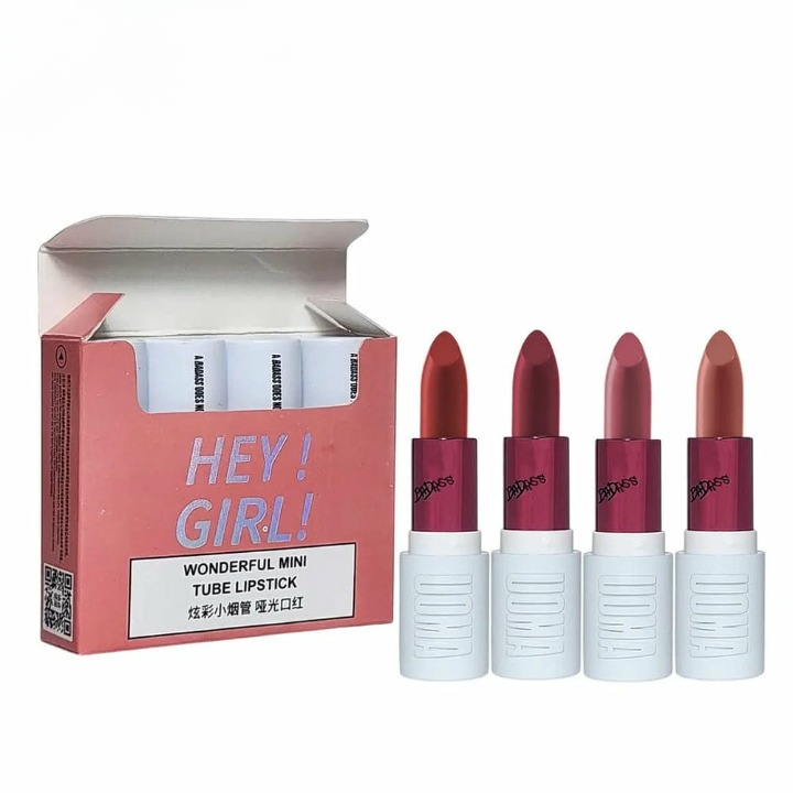 HengFang Hey Girl Mini Velvet Matte Lipstick Set | High Pigment Long-Lasting Lip Color | Pack of 4 Shades - Image 3