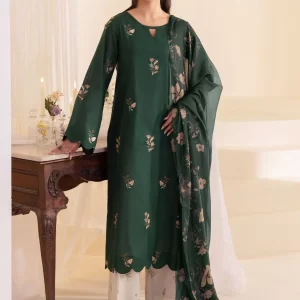 Green Embroidered Lawn 3Pcs Women Suit Set