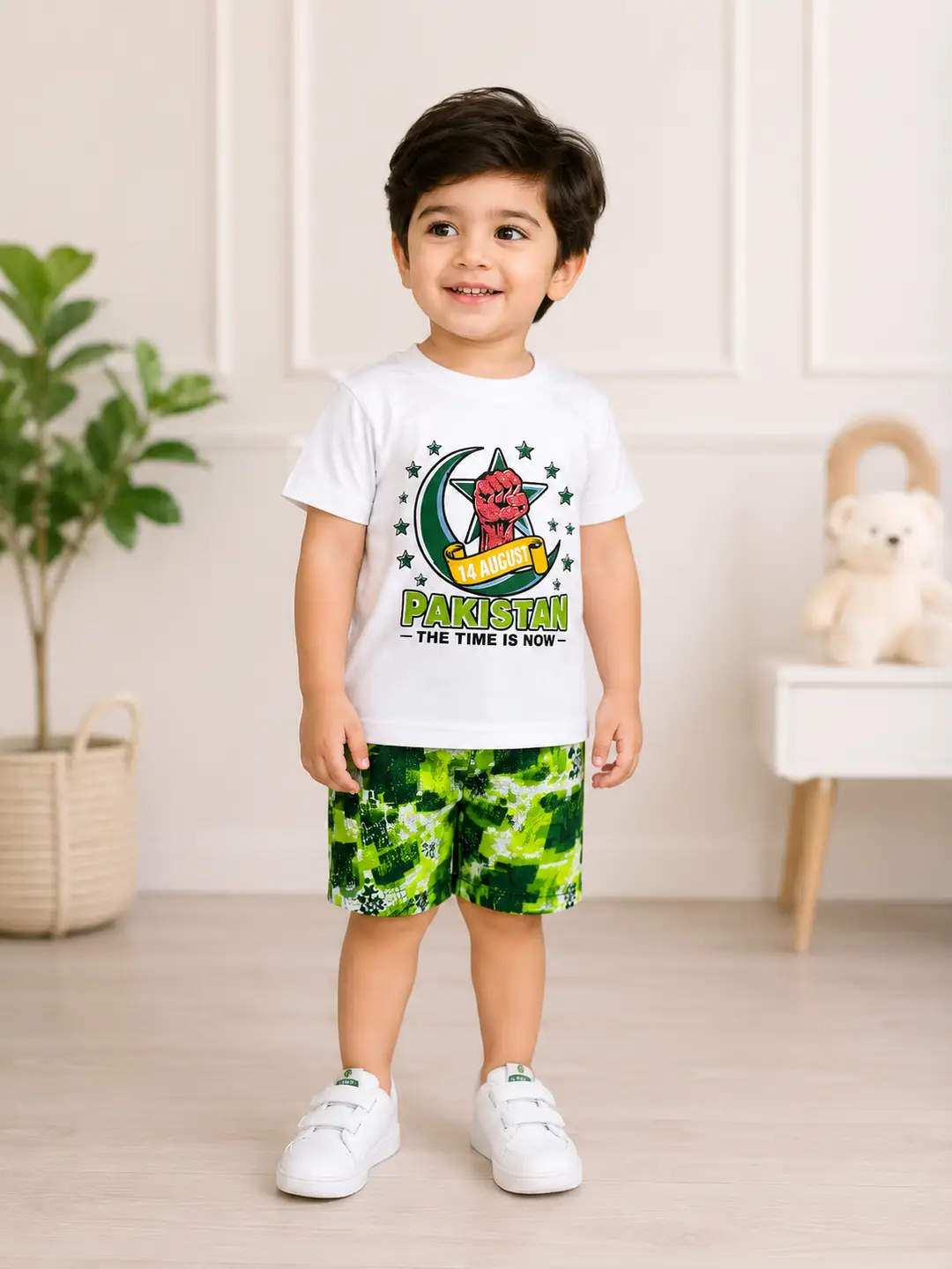 14 August Boy's Printed Shirt And Shorts Set