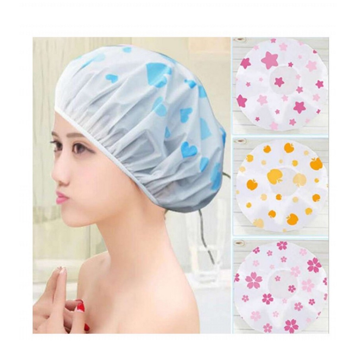 1Pcs Women Shower Satin Hats Reusable Bath Shower Caps Hair Double Waterproof Bathing Cap - Image 5