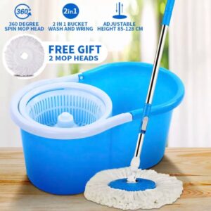 360° Rotating Spin Mop with Bucket - 2 Microfiber Cloth Refill Included (Extendable and Retractable)