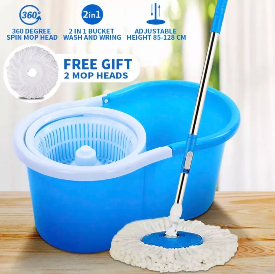 360° Rotating Spin Mop with Bucket - 2 Microfiber Cloth Refill Included (Extendable and Retractable)