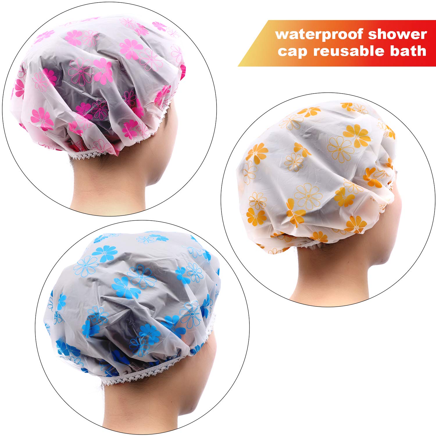1Pcs Women Shower Satin Hats Reusable Bath Shower Caps Hair Double Waterproof Bathing Cap - Image 4